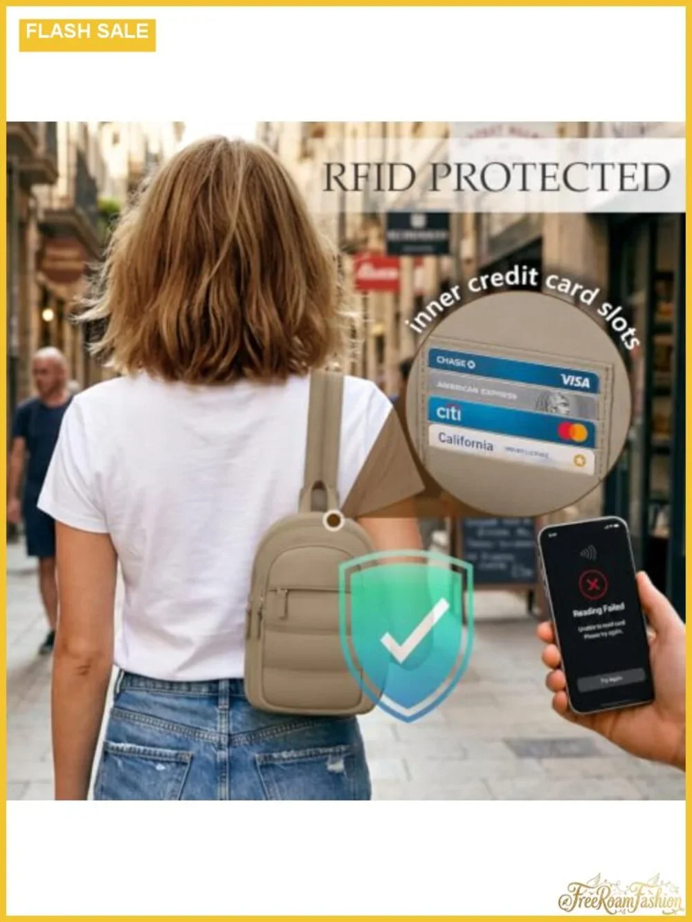 Puffer Sling Bag for Women - Convertible Mini Backpack, RFID Blocking, Nylon